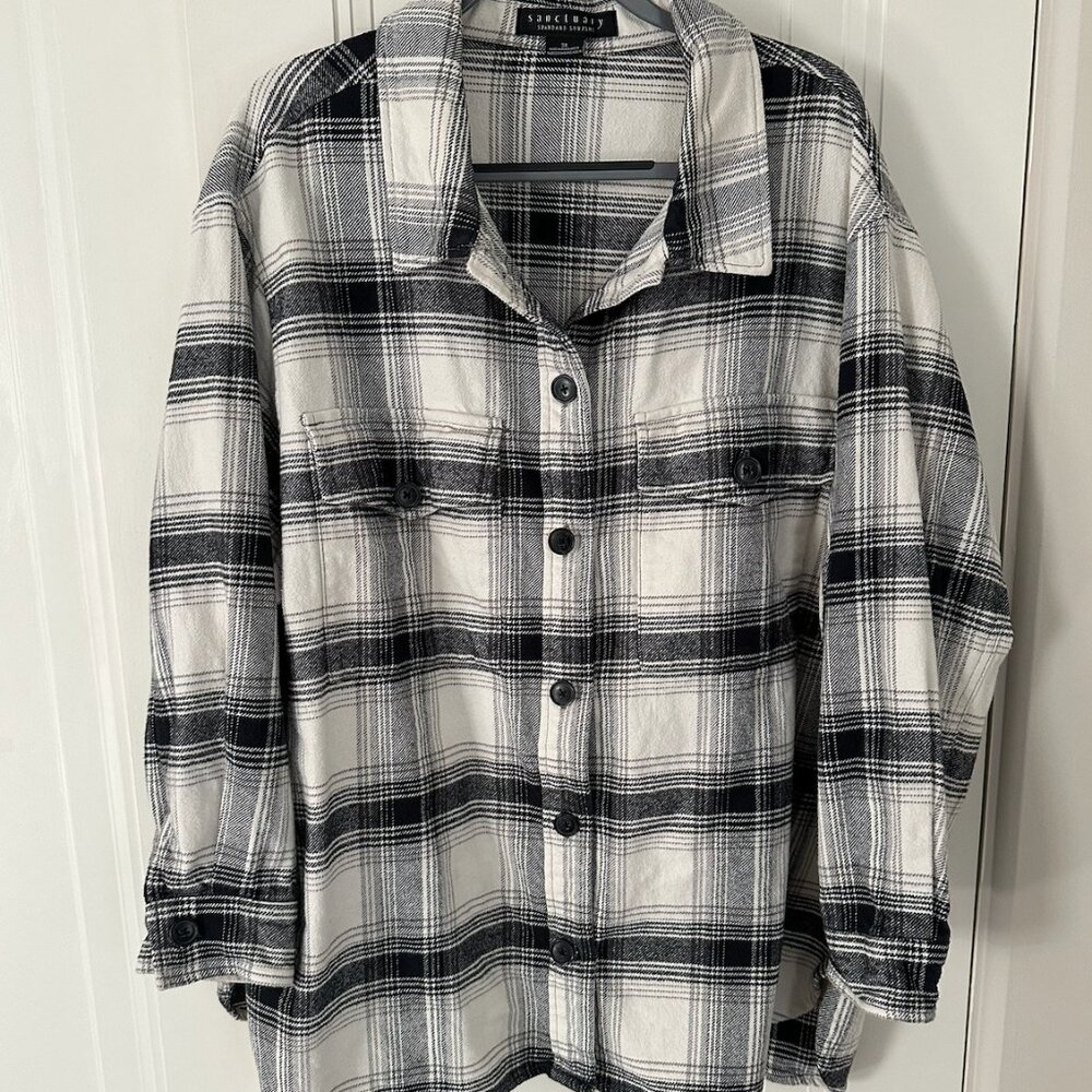 Sanctuary Standard Surplus Shacket 3X Oversized 100% Cotton Black White Warm